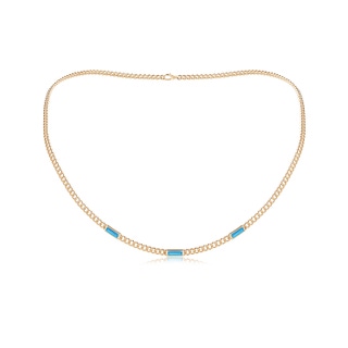 6x2mm AAA Bezel-Set Baguette Swiss Blue Topaz Three Stone Curb Link Chain Necklace in 10K Yellow Gold