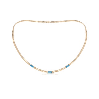 6x2mm AAAA Bezel-Set Baguette Swiss Blue Topaz Three Stone Curb Link Chain Necklace in 10K Yellow Gold