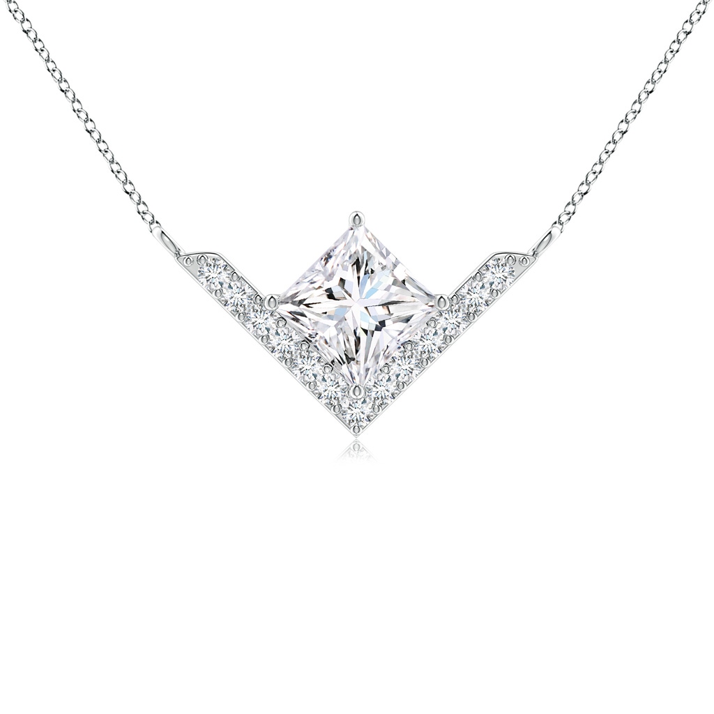 4.4mm GVS2 Princess Diamond Chevron Necklace with Accents in White Gold