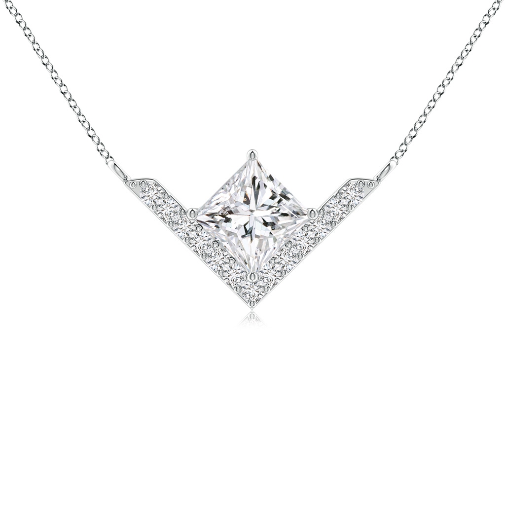 4.4mm HSI2 Princess Diamond Chevron Necklace with Accents in White Gold