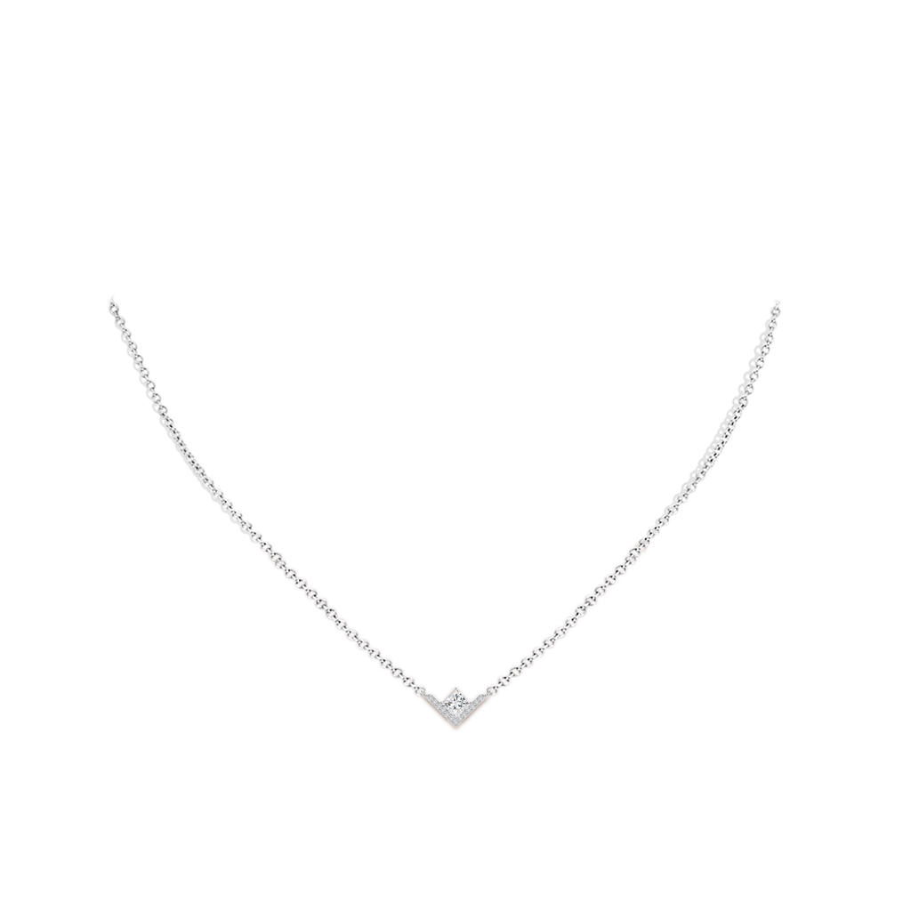 4.4mm HSI2 Princess Diamond Chevron Necklace with Accents in White Gold Body-Neck