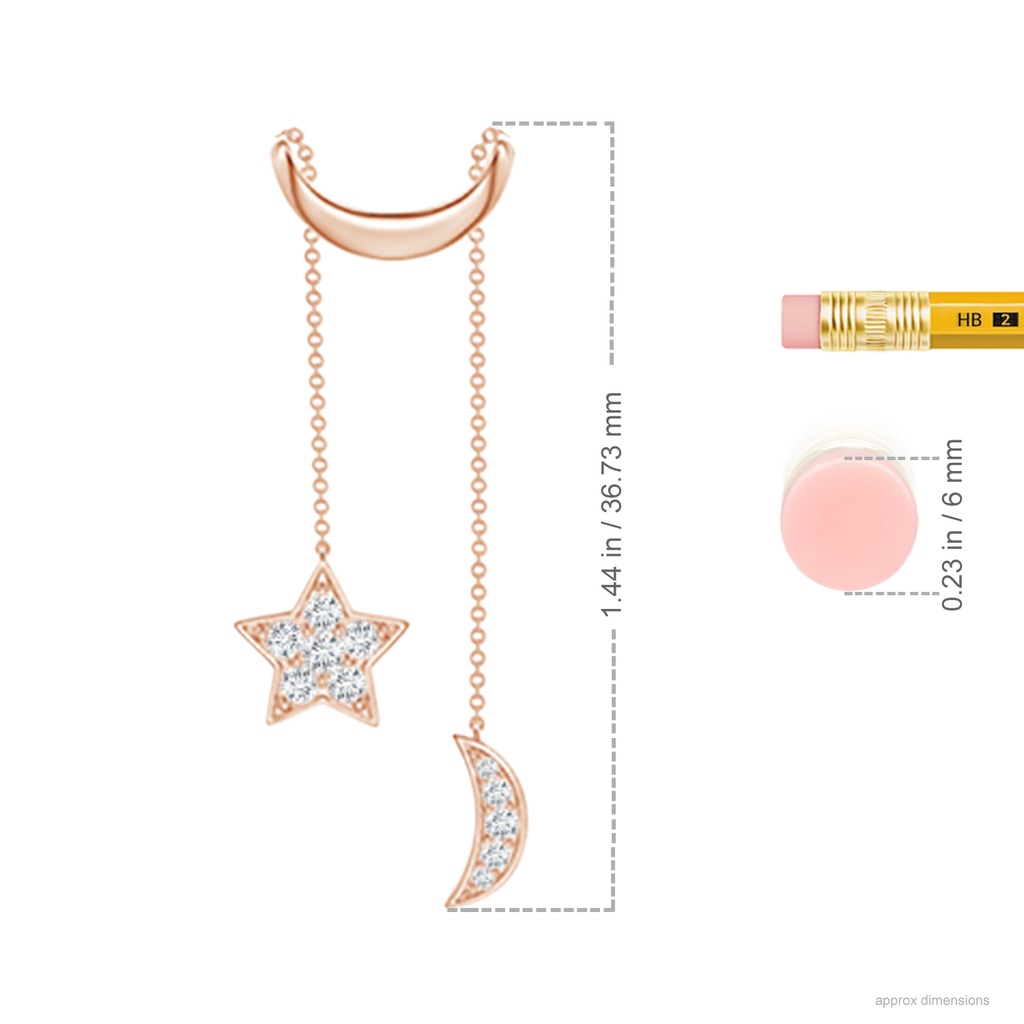 1.95mm GVS2 Pave-Set Diamond Star and Moon Lariat Style Necklace in Rose Gold ruler