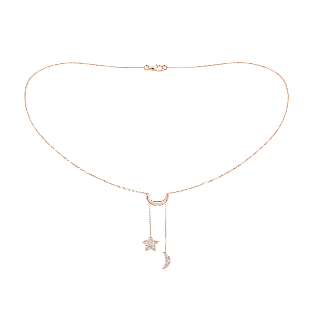 1.95mm HSI2 Pave-Set Diamond Star and Moon Lariat Style Necklace in Rose Gold 
