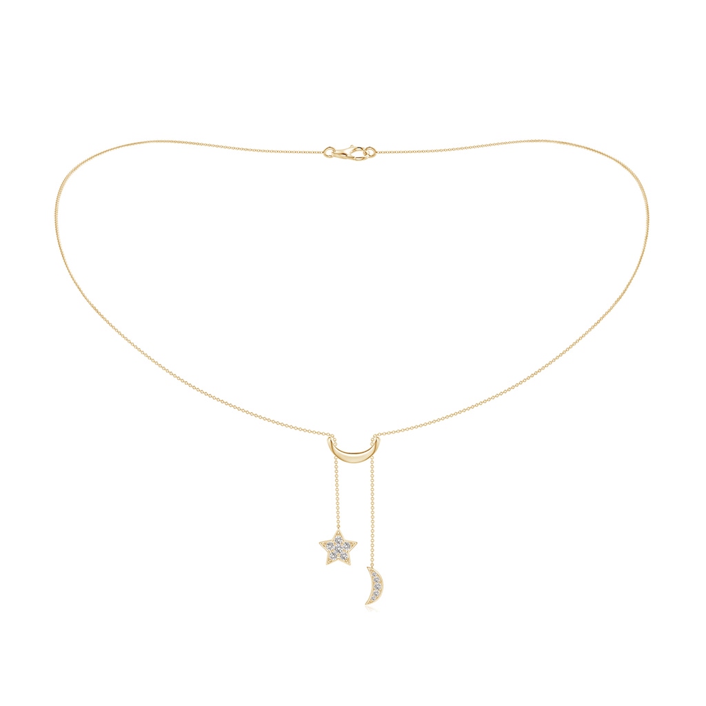 1.95mm IJI1I2 Pave-Set Diamond Star and Moon Lariat Style Necklace in 10K Yellow Gold