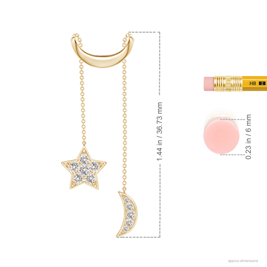 1.95mm IJI1I2 Pave-Set Diamond Star and Moon Lariat Style Necklace in 10K Yellow Gold ruler