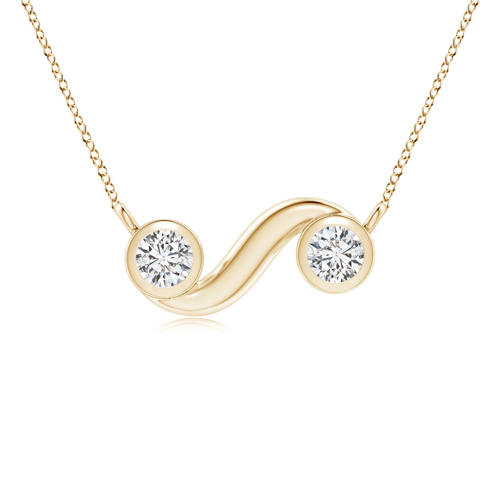 2mm HSI2 Bezel-Set Diamond Two Stone Wavy Motif Necklace in Yellow Gold