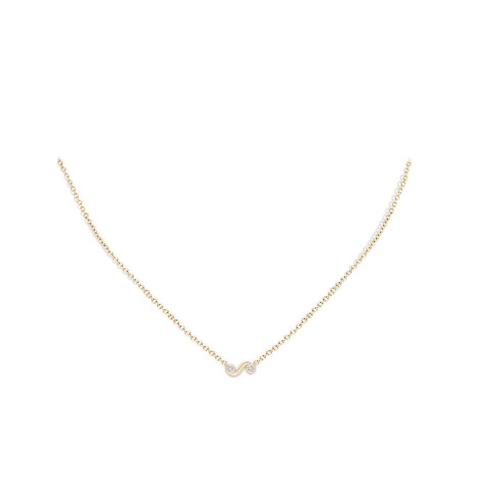 2mm HSI2 Bezel-Set Diamond Two Stone Wavy Motif Necklace in Yellow Gold body-neck