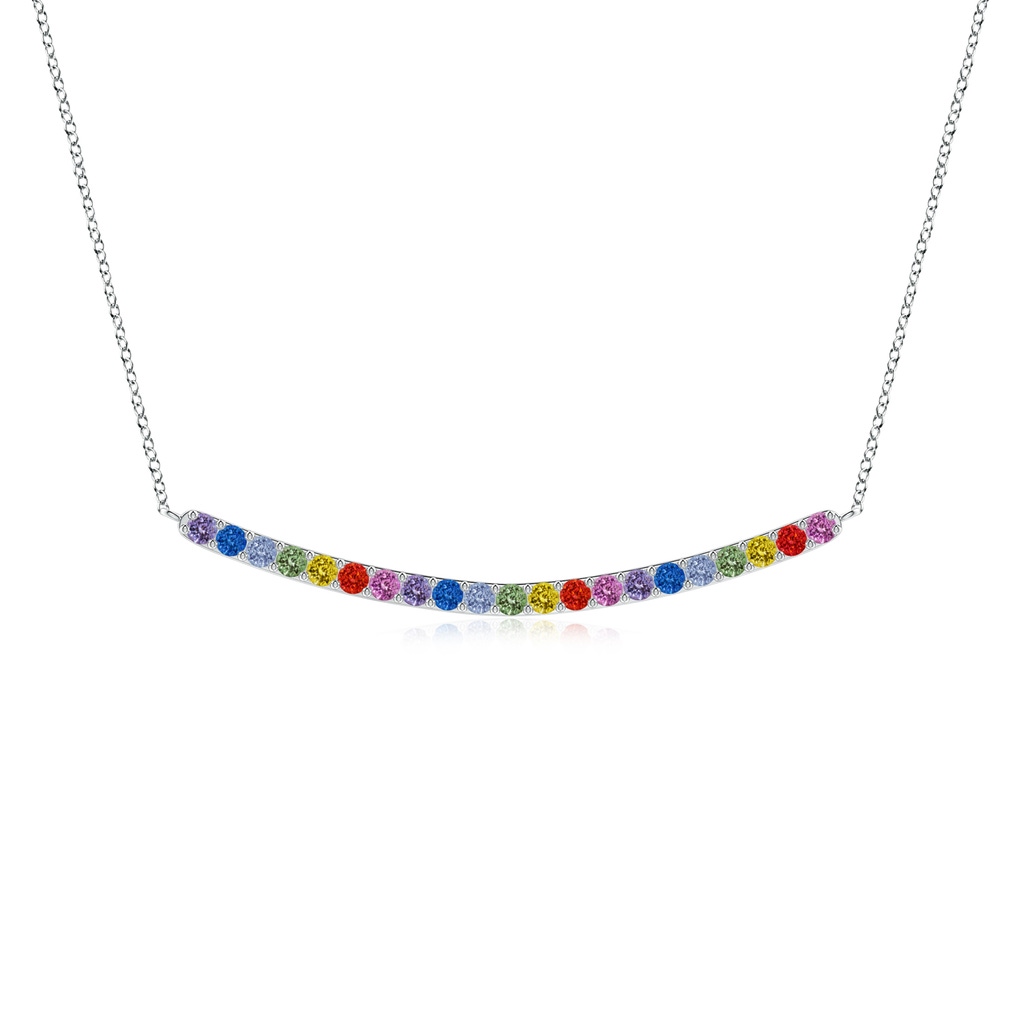 2mm AAA Spectra Prong-Set Round Multi-Sapphire Curved Bar Necklace in White Gold