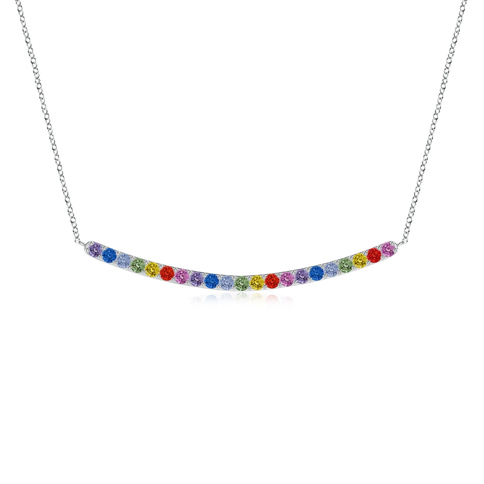 2mm AAA Spectra Prong-Set Round Multi-Sapphire Curved Bar Necklace in White Gold 