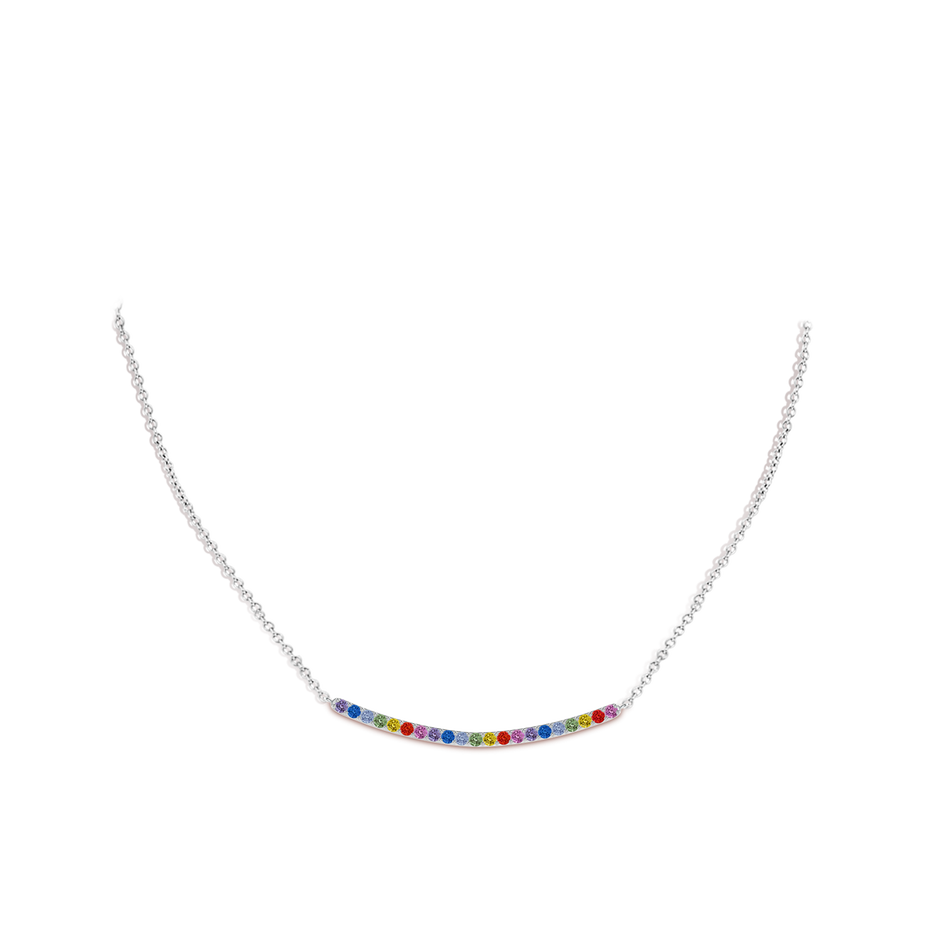 2mm AAA Spectra Prong-Set Round Multi-Sapphire Curved Bar Necklace in White Gold body-neck