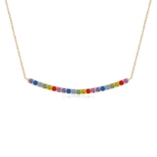 2mm AAA Spectra Prong-Set Round Multi-Sapphire Curved Bar Necklace in Yellow Gold