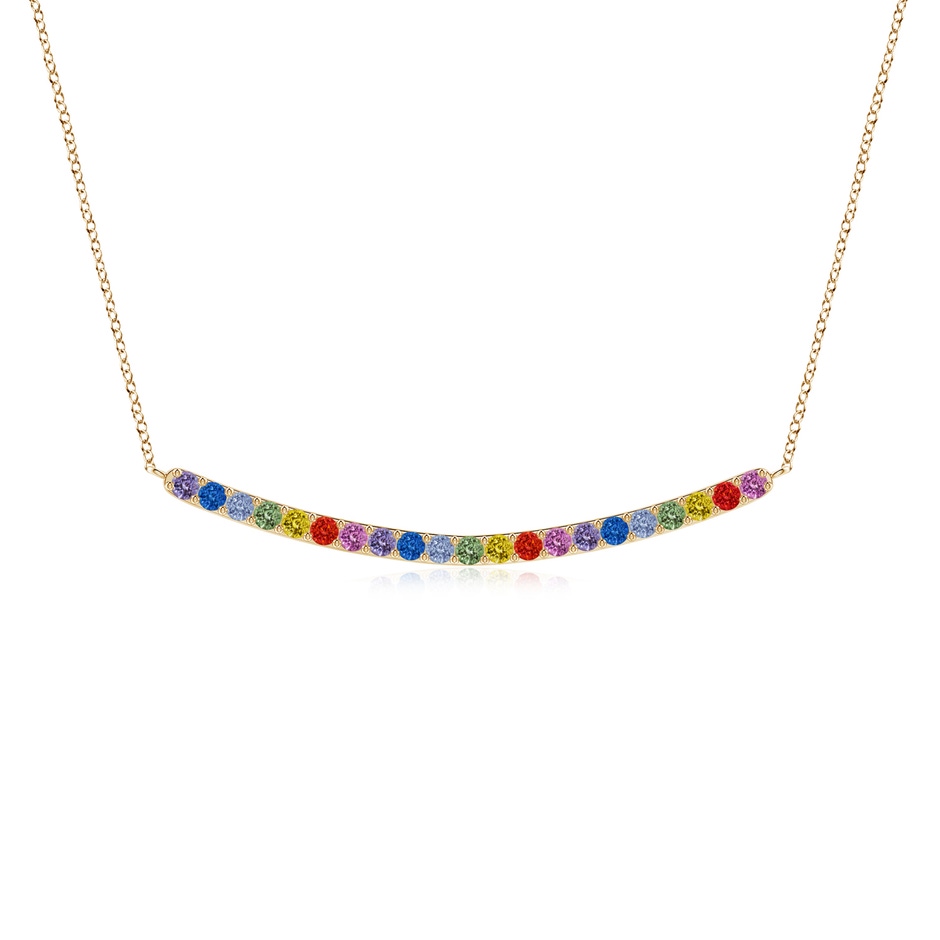 2mm AAA Spectra Prong-Set Round Multi-Sapphire Curved Bar Necklace in Yellow Gold 