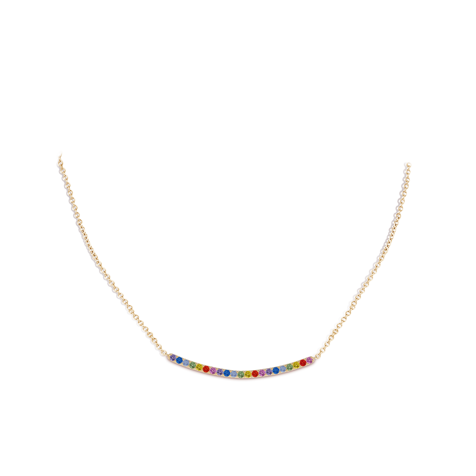 2mm AAA Spectra Prong-Set Round Multi-Sapphire Curved Bar Necklace in Yellow Gold body-neck