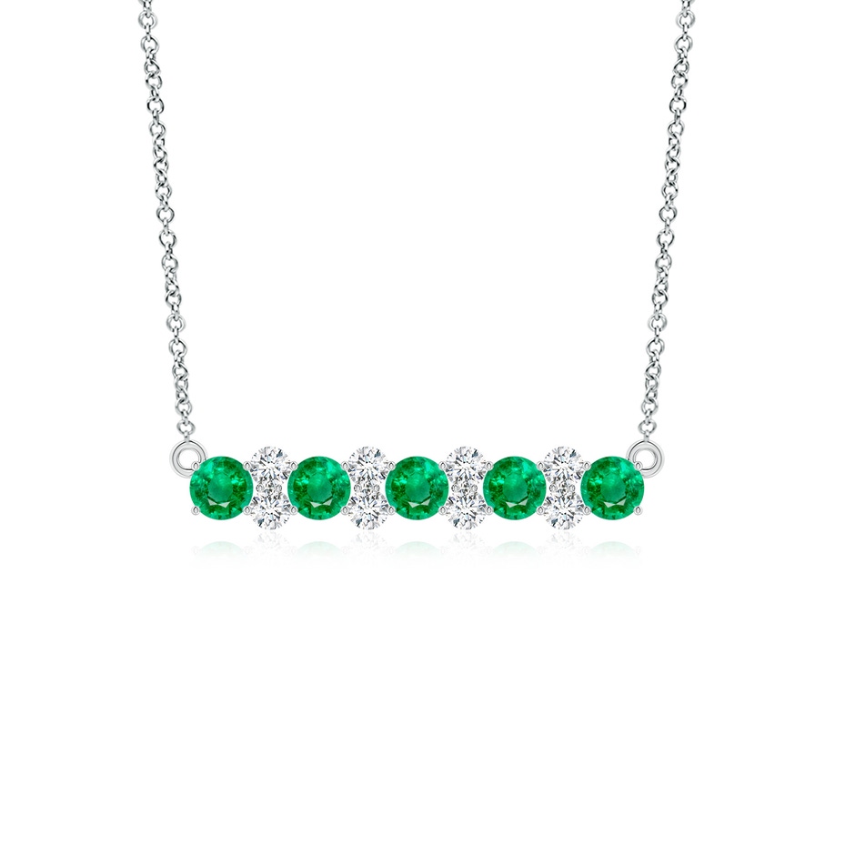 4mm AAA Round Emerald and Diamond Garland Necklace in White Gold 