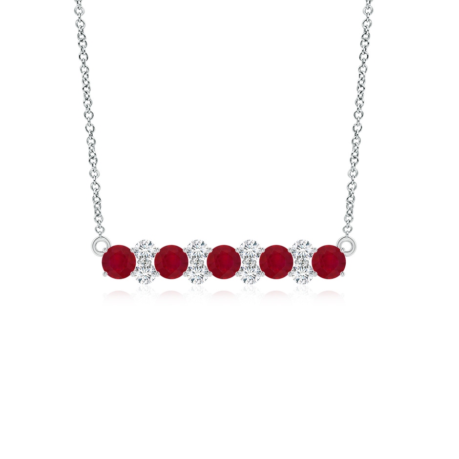 4mm AA Round Ruby and Diamond Garland Necklace in White Gold 