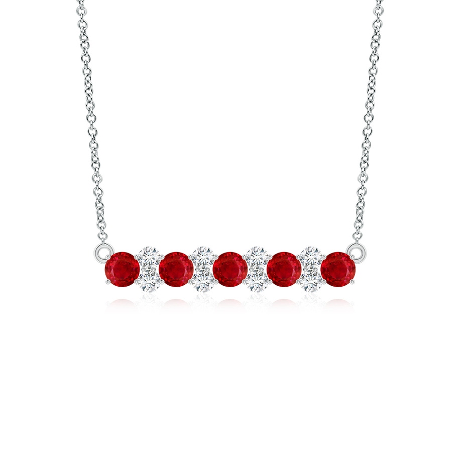 4mm AAA Round Ruby and Diamond Garland Necklace in White Gold 