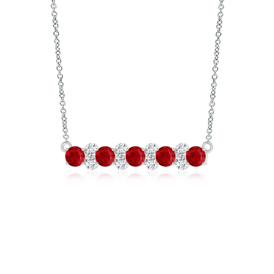 4mm AAA Round Ruby and Diamond Garland Necklace in White Gold side 199