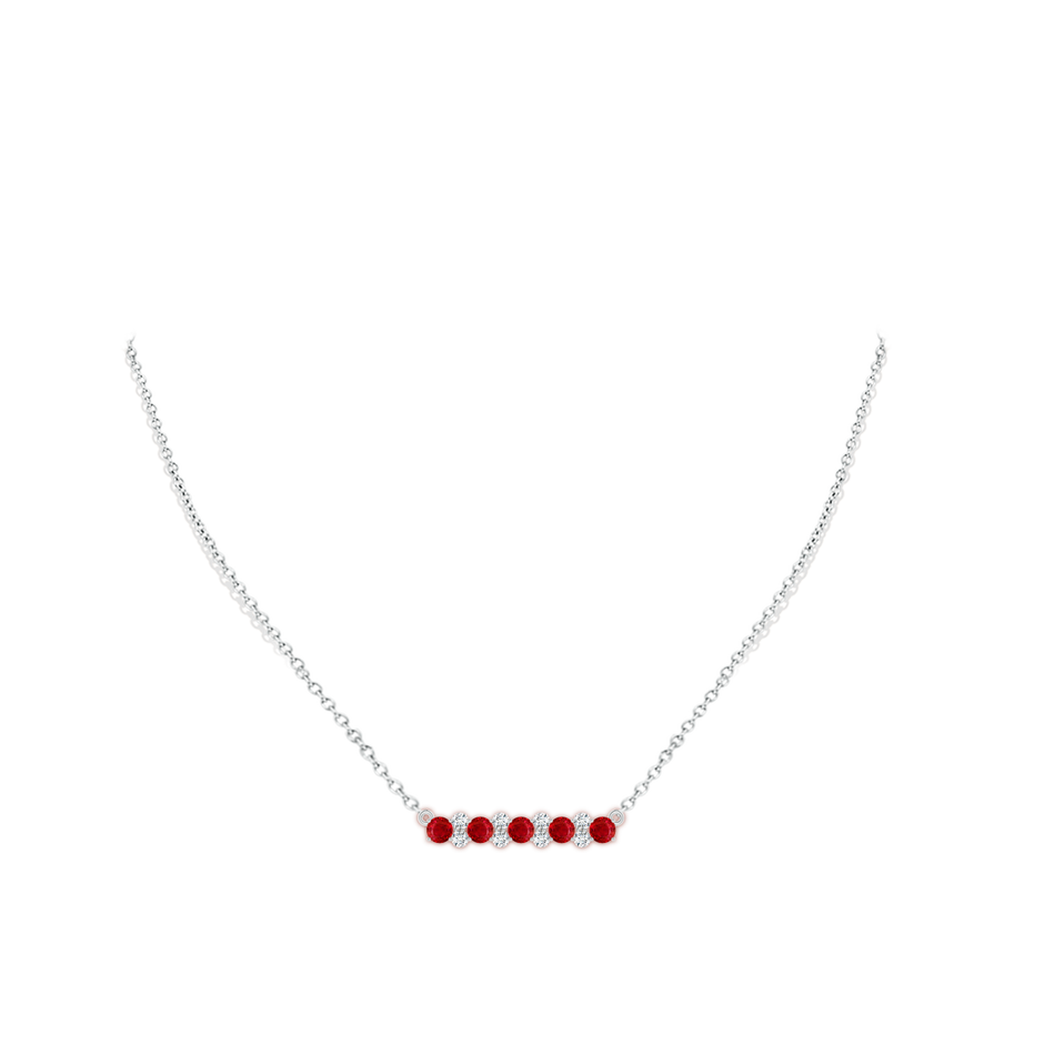 4mm AAA Round Ruby and Diamond Garland Necklace in White Gold pen