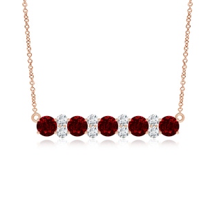 5mm AAAA Round Ruby and Diamond Garland Necklace in Rose Gold