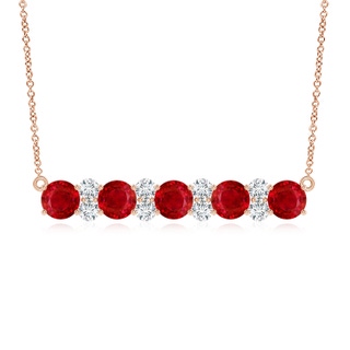 6mm AAA Round Ruby and Diamond Garland Necklace in Rose Gold