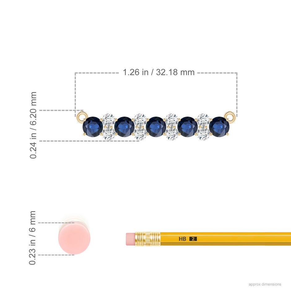 4mm AA Round Blue Sapphire and Diamond Garland Necklace in Yellow Gold ruler