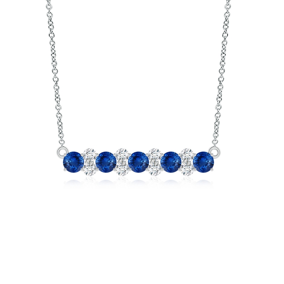 4mm AAA Round Blue Sapphire and Diamond Garland Necklace in White Gold 