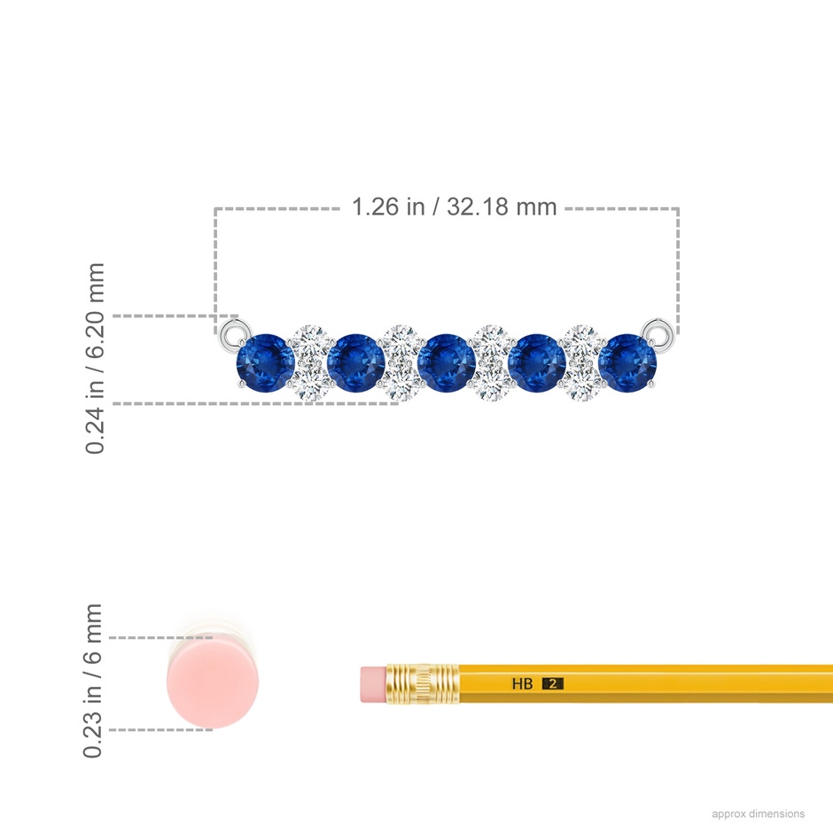 4mm AAA Round Blue Sapphire and Diamond Garland Necklace in White Gold ruler