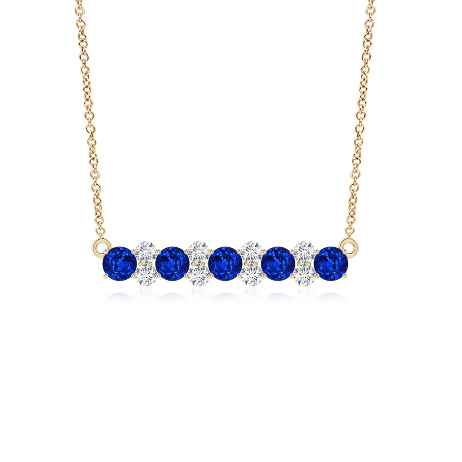 4mm Lab-Grown Round Blue Sapphire and Diamond Garland Necklace in Yellow Gold 