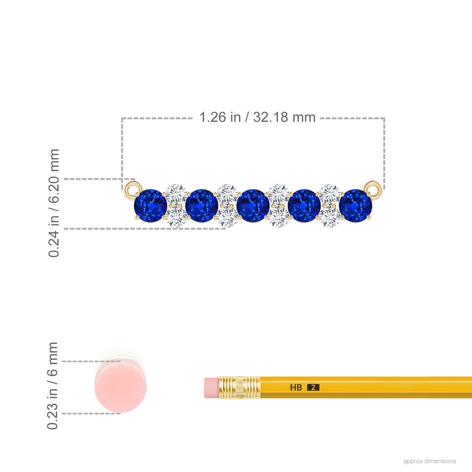 4mm Lab-Grown Round Blue Sapphire and Diamond Garland Necklace in Yellow Gold ruler