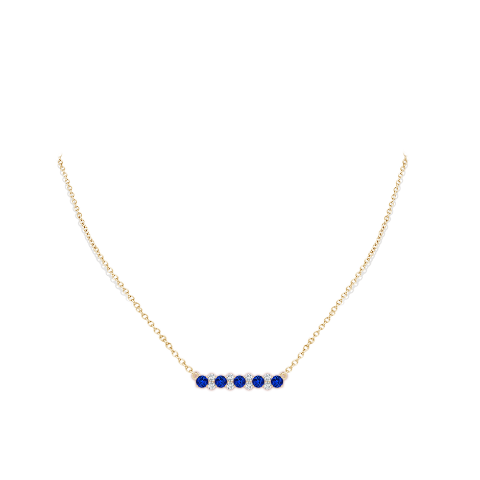 4mm Lab-Grown Round Blue Sapphire and Diamond Garland Necklace in Yellow Gold pen