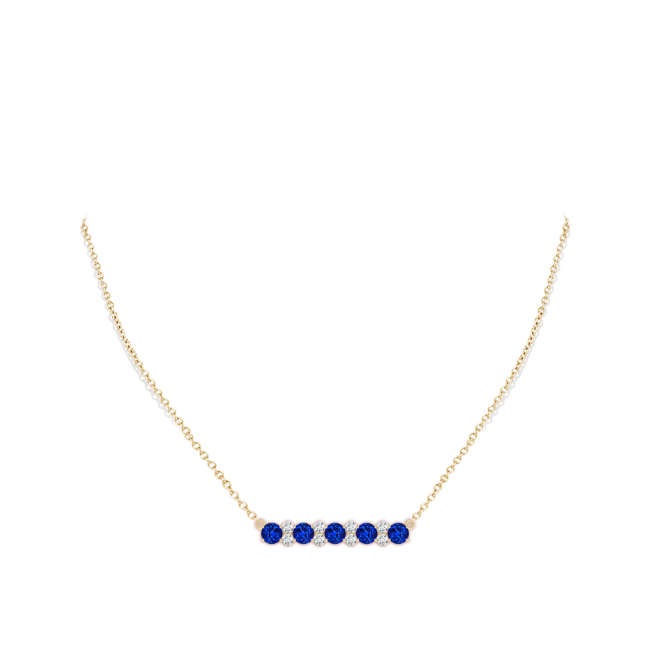 5mm Lab-Grown Round Blue Sapphire and Diamond Garland Necklace in Yellow Gold pen