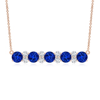 6mm AAAA Round Blue Sapphire and Diamond Garland Necklace in Rose Gold