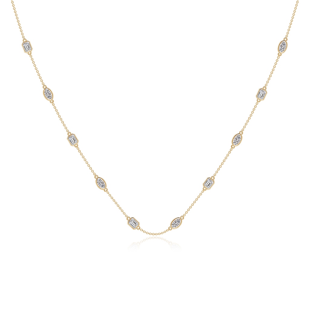 5x3mm IJI1I2 Oval and Emerald-Cut Diamond Station Necklace in Yellow Gold