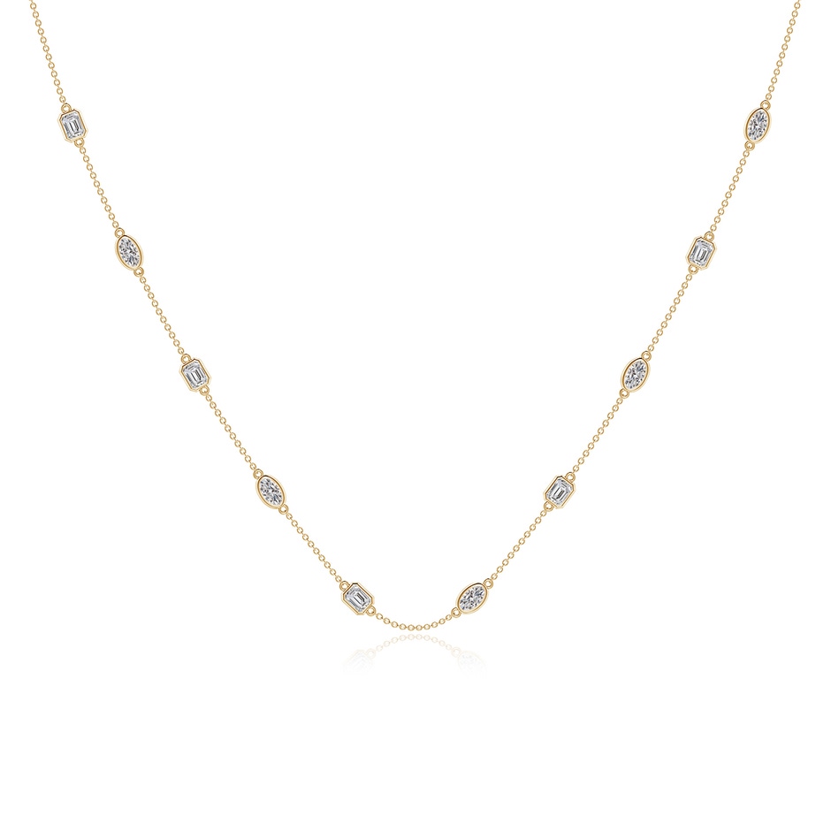 5x3mm IJI1I2 Oval and Emerald-Cut Diamond Station Necklace in Yellow Gold 