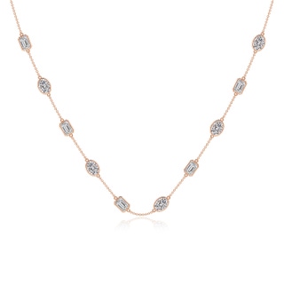 7x5mm IJI1I2 Oval and Emerald-Cut Diamond Station Necklace in Rose Gold