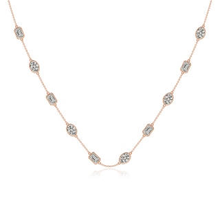 7x5mm KI3 Oval and Emerald-Cut Diamond Station Necklace in 18K Rose Gold