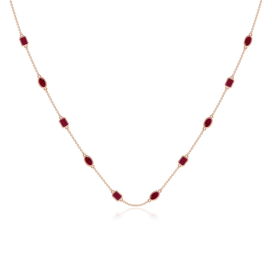 5x3mm A Oval and Emerald-Cut Ruby Station Necklace in Rose Gold 