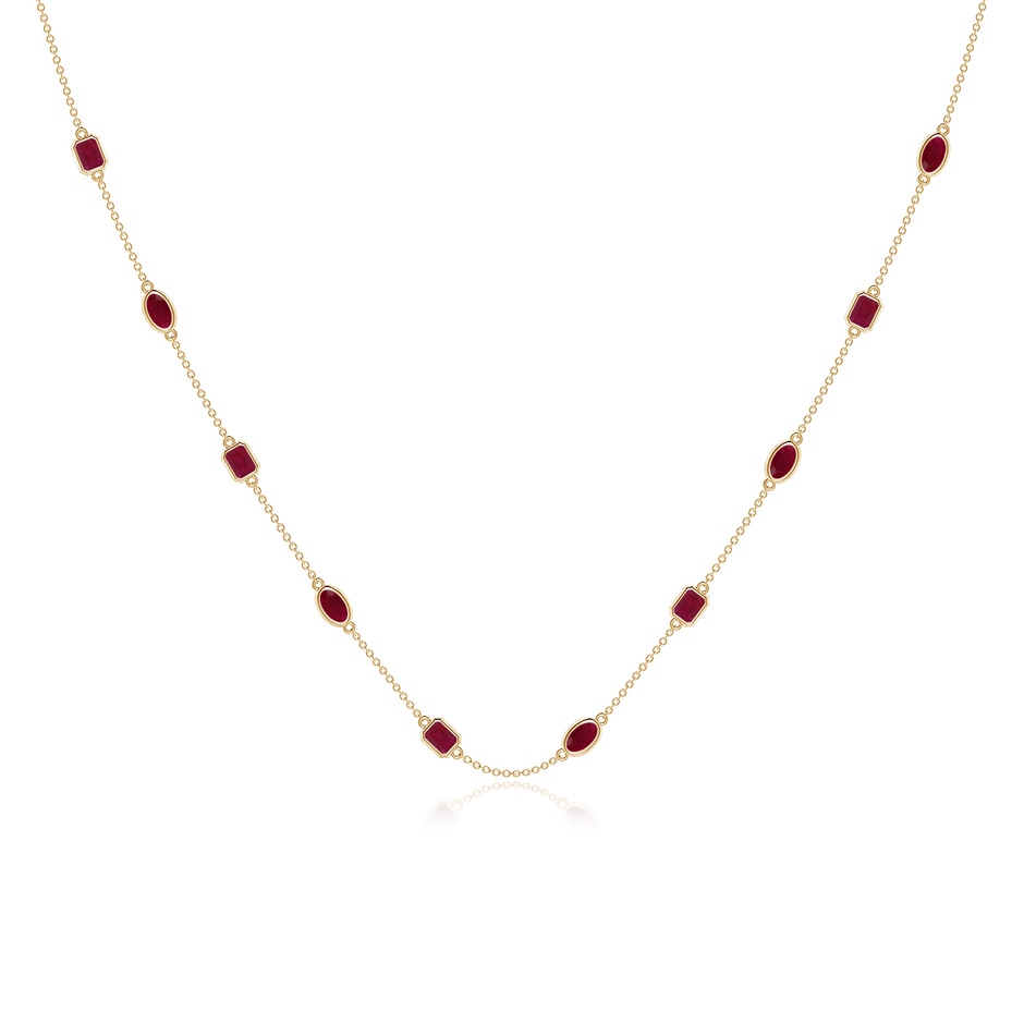 5x3mm A Oval and Emerald-Cut Ruby Station Necklace in Yellow Gold 