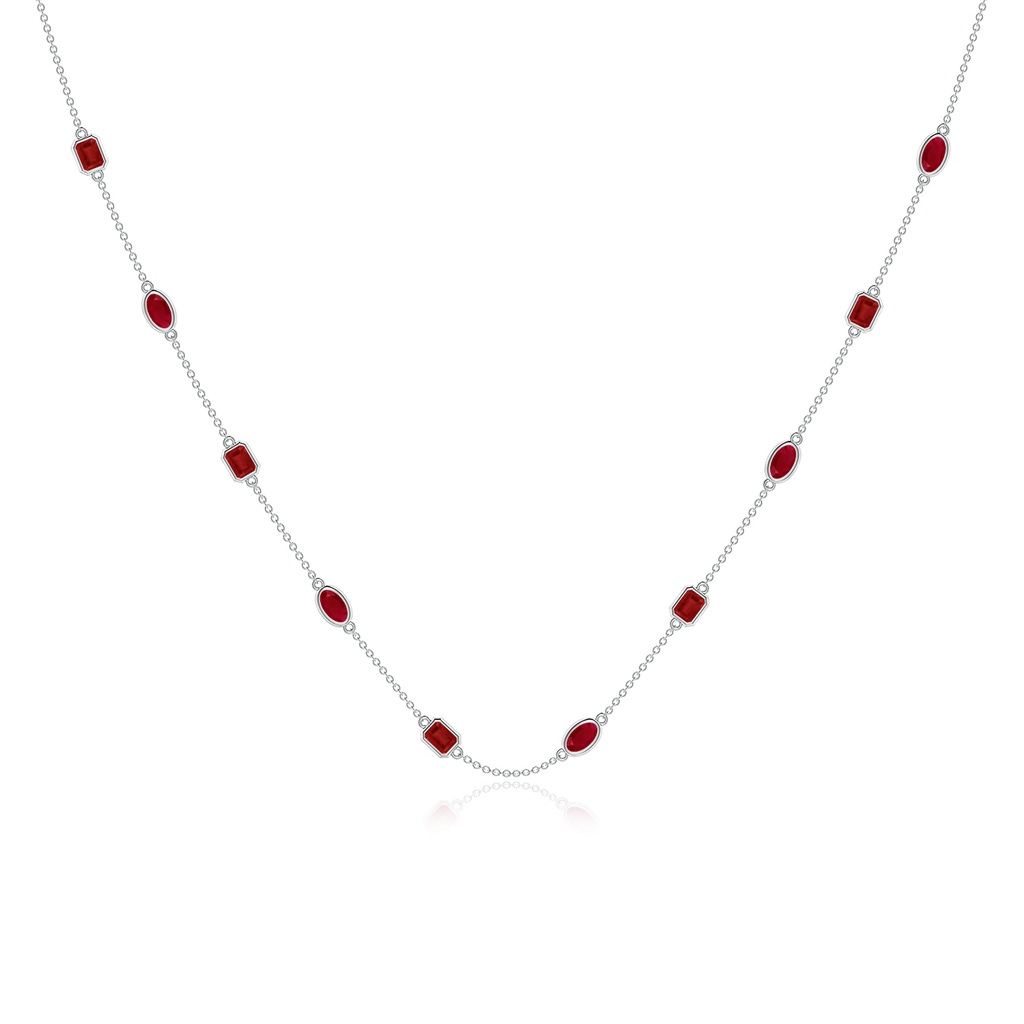 5x3mm AA Oval and Emerald-Cut Ruby Station Necklace in White Gold