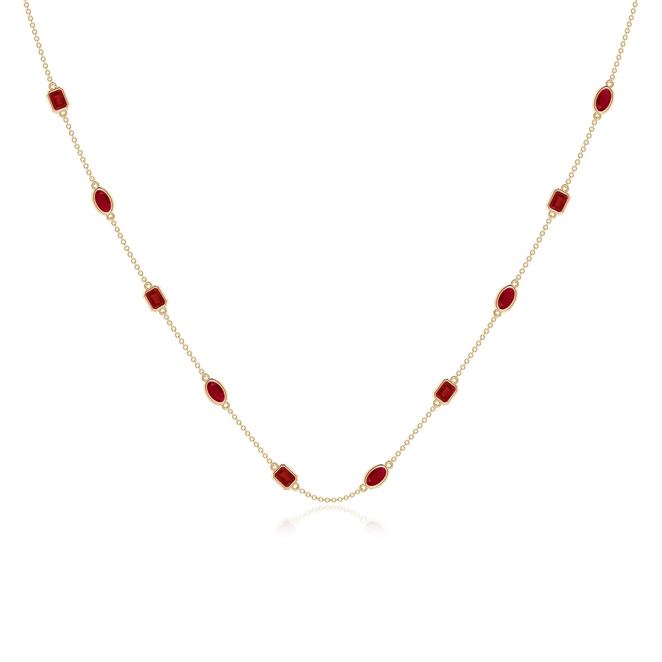 5x3mm AA Oval and Emerald-Cut Ruby Station Necklace in Yellow Gold 