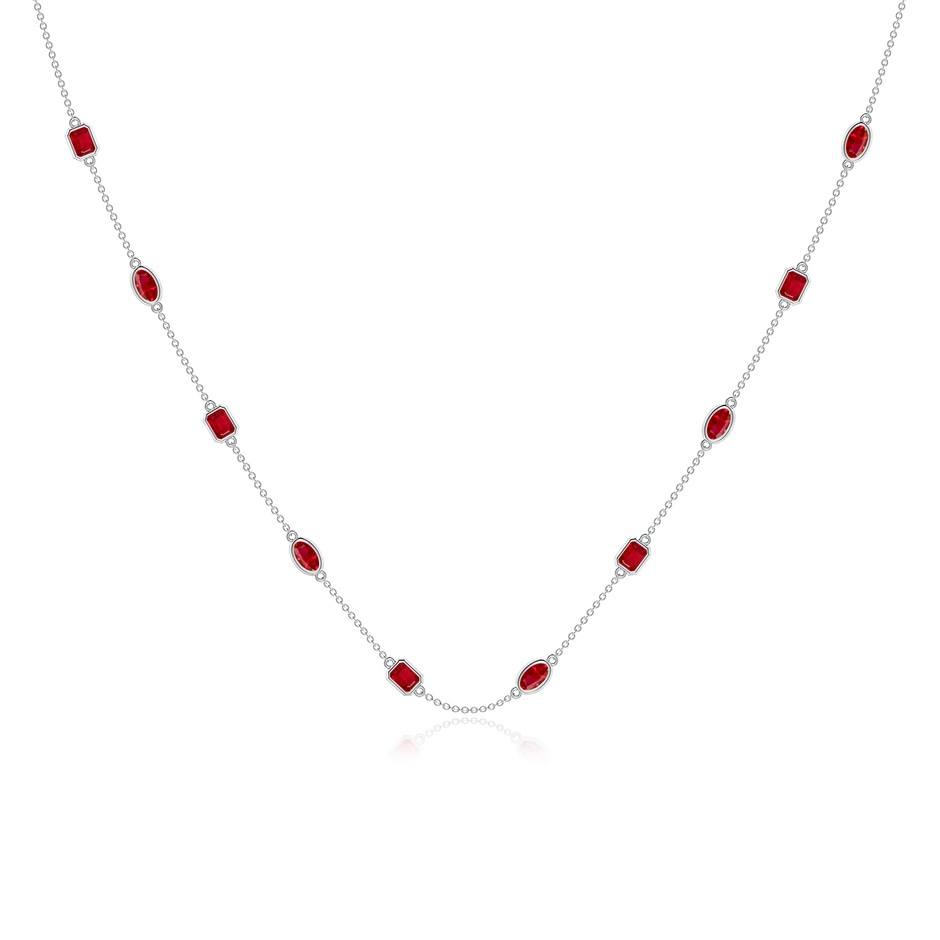 5x3mm AAA Oval and Emerald-Cut Ruby Station Necklace in P950 Platinum 
