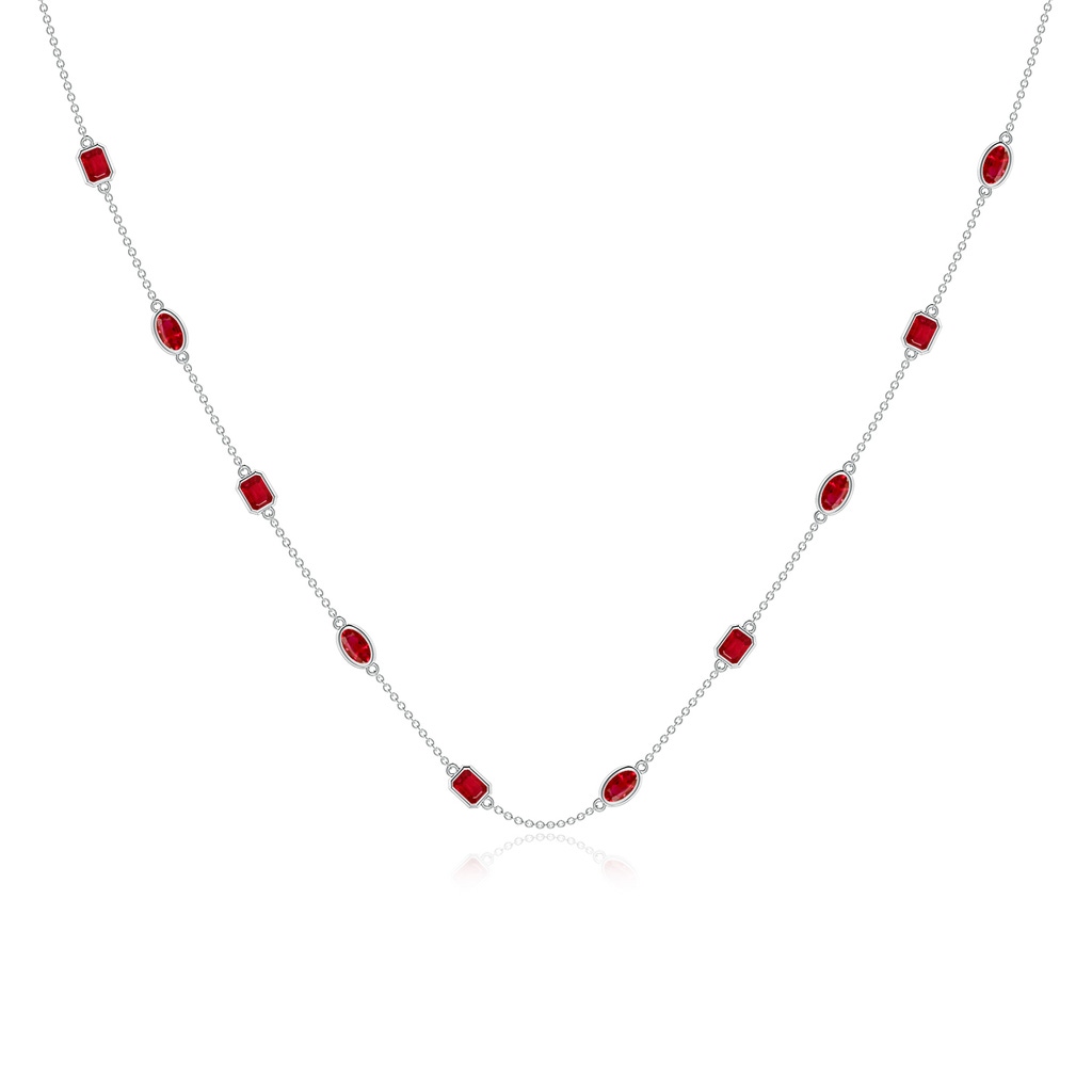 5x3mm AAA Oval and Emerald-Cut Ruby Station Necklace in White Gold
