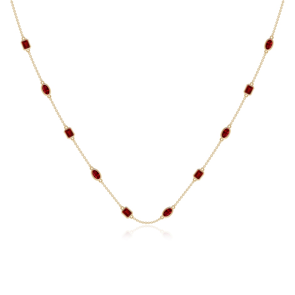 5x3mm AAAA Oval and Emerald-Cut Ruby Station Necklace in Yellow Gold 