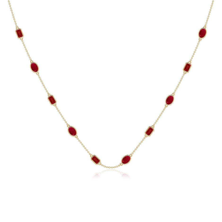 6x4mm AA Oval and Emerald-Cut Ruby Station Necklace in Yellow Gold 