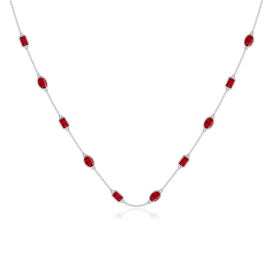 6x4mm AAA Oval and Emerald-Cut Ruby Station Necklace in White Gold 