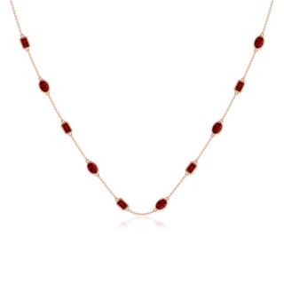 6x4mm AAAA Oval and Emerald-Cut Ruby Station Necklace in Rose Gold