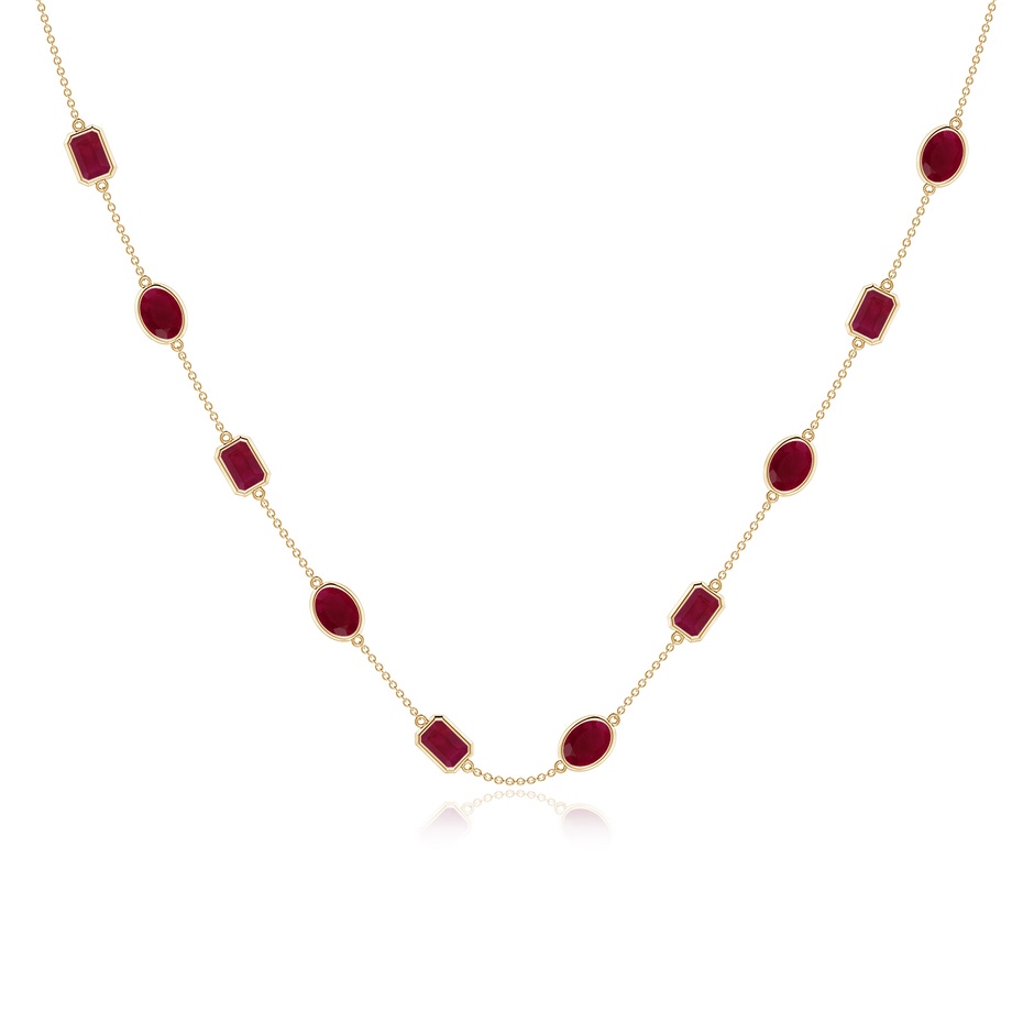 7x5mm A Oval and Emerald-Cut Ruby Station Necklace in 18K Yellow Gold 
