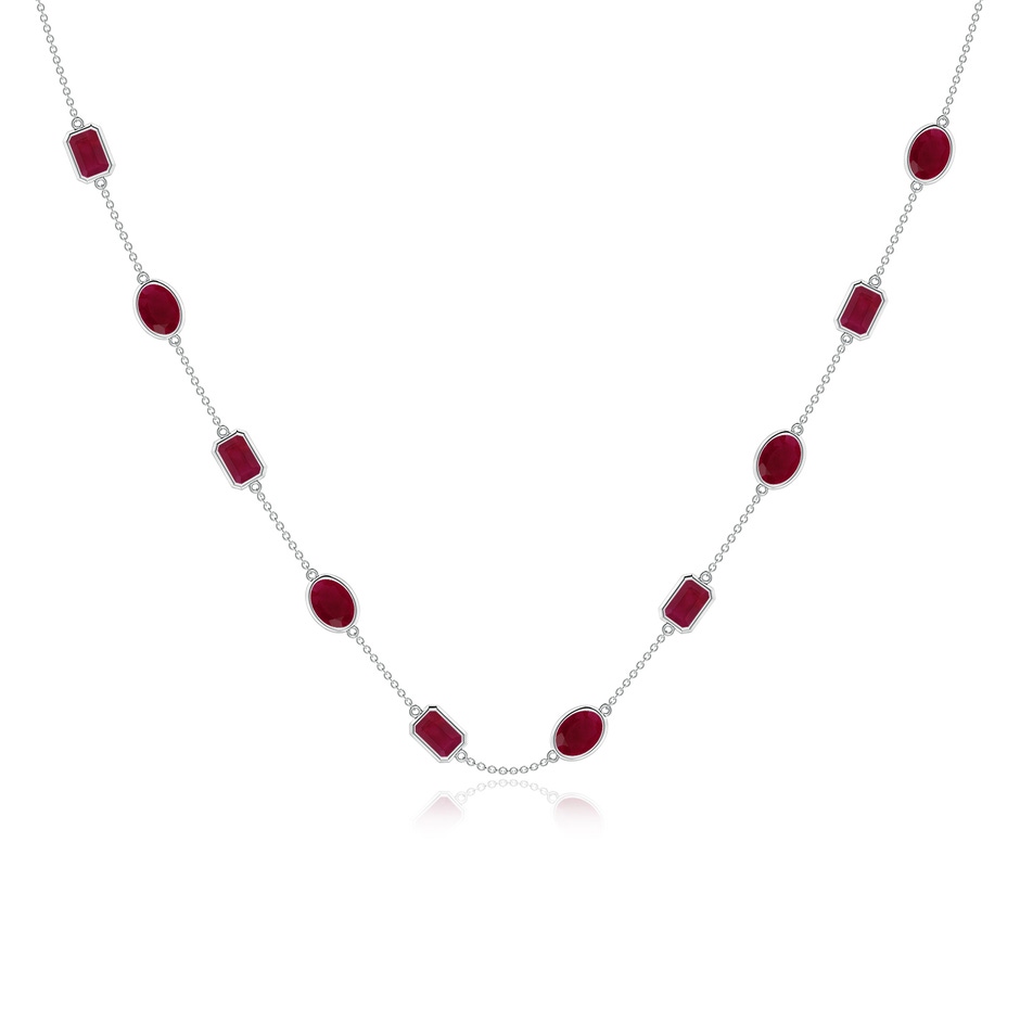 7x5mm A Oval and Emerald-Cut Ruby Station Necklace in P950 Platinum 