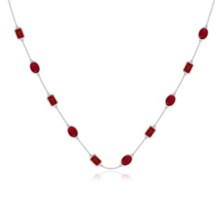 7x5mm AA Oval and Emerald-Cut Ruby Station Necklace in P950 Platinum