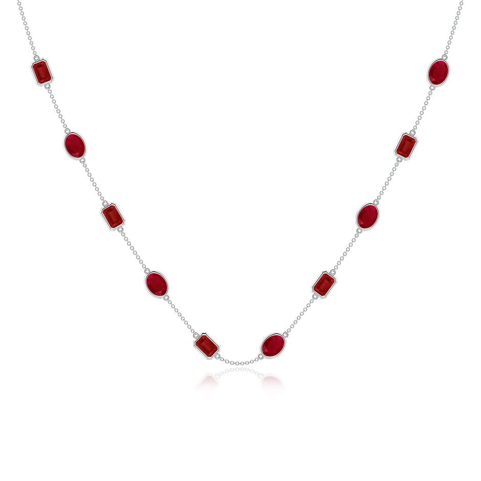 7x5mm AA Oval and Emerald-Cut Ruby Station Necklace in P950 Platinum 